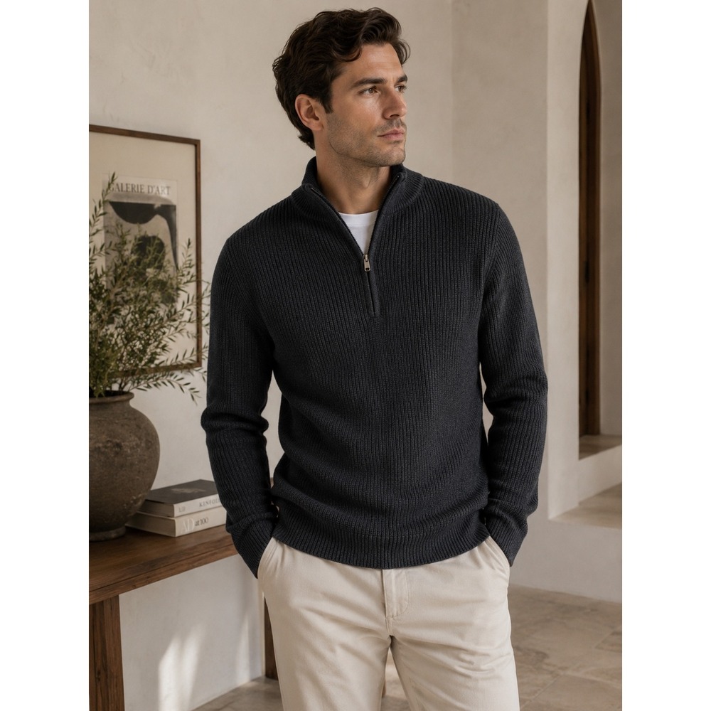 Quince Men's 100% Organic Cotton Ribbed Sweater Charcoal Heather Size L NWT